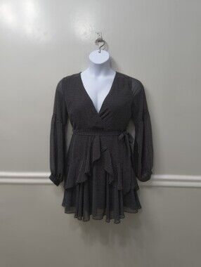 French Kiss Micro Polka Dots Mini Dress Black White L Wedding Party/Cocktail